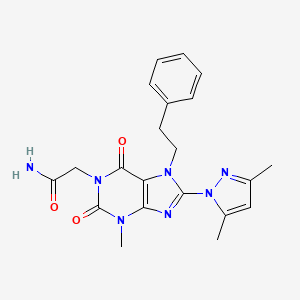 molecular formula C21H23N7O3 B2766677 2-(8-(3,5-二甲基-1H-吡唑-1-基)-3-甲基-2,6-二氧代-7-苯乙基-2,3,6,7-四氢-1H-嘌呤-1-基)乙酰胺 CAS No. 1014029-15-2