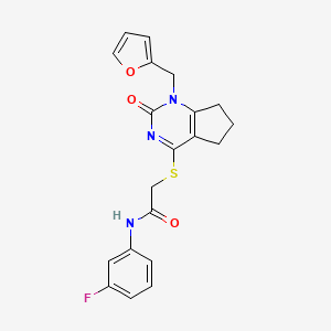 molecular formula C20H18FN3O3S B2766680 N-(3-fluorophenyl)-2-[[1-(furan-2-ylmethyl)-2-oxo-6,7-dihydro-5H-cyclopenta[d]pyrimidin-4-yl]sulfanyl]acetamide CAS No. 933204-99-0
