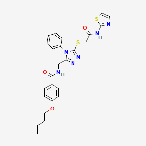 molecular formula C25H26N6O3S2 B2766683 4-butoxy-N-((5-((2-oxo-2-(thiazol-2-ylamino)ethyl)thio)-4-phenyl-4H-1,2,4-triazol-3-yl)methyl)benzamide CAS No. 393874-52-7