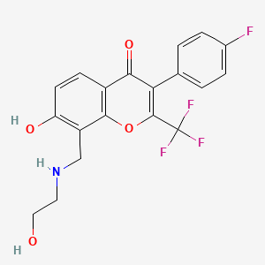 molecular formula C19H15F4NO4 B2766703 3-(4-fluorophenyl)-7-hydroxy-8-(((2-hydroxyethyl)amino)methyl)-2-(trifluoromethyl)-4H-chromen-4-one CAS No. 1043390-20-0