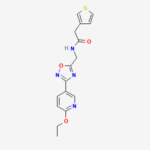 molecular formula C16H16N4O3S B2766717 N-((3-(6-ethoxypyridin-3-yl)-1,2,4-oxadiazol-5-yl)methyl)-2-(thiophen-3-yl)acetamide CAS No. 2034288-93-0