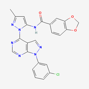 molecular formula C23H16ClN7O3 B2766728 N-(1-(1-(3-chlorophenyl)-1H-pyrazolo[3,4-d]pyrimidin-4-yl)-3-methyl-1H-pyrazol-5-yl)benzo[d][1,3]dioxole-5-carboxamide CAS No. 1005953-58-1