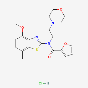 molecular formula C20H24ClN3O4S B2766746 N-(4-methoxy-7-methylbenzo[d]thiazol-2-yl)-N-(2-morpholinoethyl)furan-2-carboxamide hydrochloride CAS No. 1216646-08-0
