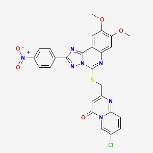 molecular formula C26H18ClN7O5S B2766760 7-chloro-2-(((8,9-dimethoxy-2-(4-nitrophenyl)-[1,2,4]triazolo[1,5-c]quinazolin-5-yl)thio)methyl)-4H-pyrido[1,2-a]pyrimidin-4-one CAS No. 901736-35-4