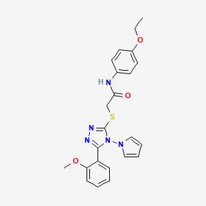 molecular formula C23H23N5O3S B2766763 N-(4-ethoxyphenyl)-2-{[5-(2-methoxyphenyl)-4-(1H-pyrrol-1-yl)-4H-1,2,4-triazol-3-yl]sulfanyl}acetamide CAS No. 896314-42-4
