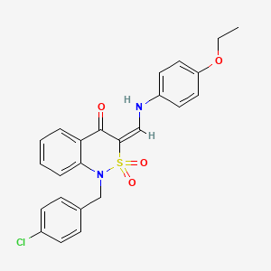 molecular formula C24H21ClN2O4S B2766786 (3E)-1-(4-chlorobenzyl)-3-{[(4-ethoxyphenyl)amino]methylene}-1H-2,1-benzothiazin-4(3H)-one 2,2-dioxide CAS No. 893318-26-8