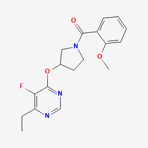 molecular formula C18H20FN3O3 B2766820 (3-((6-Ethyl-5-fluoropyrimidin-4-yl)oxy)pyrrolidin-1-yl)(2-methoxyphenyl)methanone CAS No. 2034574-09-7