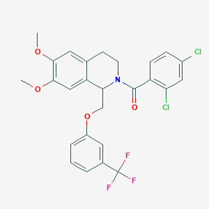 molecular formula C26H22Cl2F3NO4 B2766835 (2,4-二氯苯基)(6,7-二甲氧基-1-((3-(三氟甲基)苯氧基)甲基)-3,4-二氢异喹啉-2(1H)-基)甲酮 CAS No. 681154-58-5