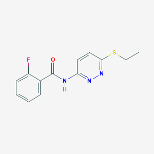 molecular formula C13H12FN3OS B2766850 N-(6-(乙硫基)吡嘧啉-3-基)-2-氟苯甲酰胺 CAS No. 1021121-03-8