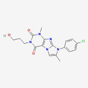 molecular formula C18H18ClN5O3 B2766859 8-(4-chlorophenyl)-3-(3-hydroxypropyl)-1,7-dimethyl-1H-imidazo[2,1-f]purine-2,4(3H,8H)-dione CAS No. 896806-57-8