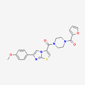 molecular formula C22H20N4O4S B2766884 (4-(Furan-2-carbonyl)piperazin-1-yl)(6-(4-methoxyphenyl)imidazo[2,1-b]thiazol-3-yl)methanone CAS No. 1049447-23-5