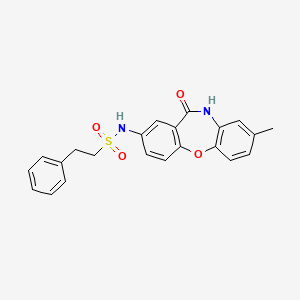 molecular formula C22H20N2O4S B2766889 N-(8-甲基-11-氧代-10,11-二氢二苯并[b,f][1,4]噁唑-2-基)-2-苯乙烷磺酰胺 CAS No. 922093-66-1