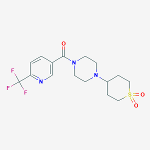 molecular formula C16H20F3N3O3S B2766913 (4-(1,1-dioxidotetrahydro-2H-thiopyran-4-yl)piperazin-1-yl)(6-(trifluoromethyl)pyridin-3-yl)methanone CAS No. 2034320-81-3