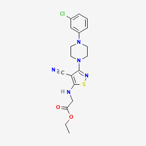 Ethyl 2-((3-(4-(3-chlorophenyl)piperazino)-4-cyano-5-isothiazolyl)amino)acetate