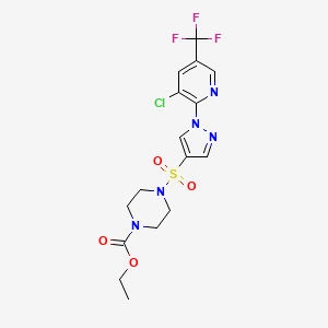 molecular formula C16H17ClF3N5O4S B2766951 乙酸-4-({1-[3-氯-5-(三氟甲基)吡啶-2-基]-1H-吡唑-4-基}磺酰)哌嗪-1-甲酸酯 CAS No. 2058451-49-1