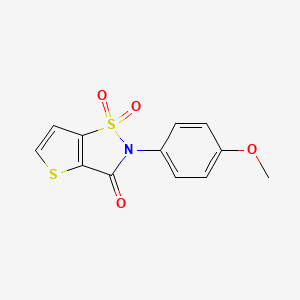 molecular formula C12H9NO4S2 B2766953 2-(4-methoxyphenyl)thieno[2,3-d]isothiazol-3(2H)-one 1,1-dioxide CAS No. 946293-88-5