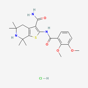molecular formula C21H28ClN3O4S B2766977 2-(2,3-Dimethoxybenzamido)-5,5,7,7-tetramethyl-4,5,6,7-tetrahydrothieno[2,3-c]pyridine-3-carboxamide hydrochloride CAS No. 1216828-77-1