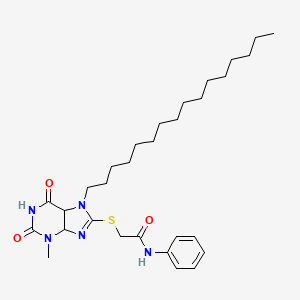 molecular formula C30H45N5O3S B2766986 2-[(7-hexadecyl-3-methyl-2,6-dioxo-4,5-dihydropurin-8-yl)sulfanyl]-N-phenylacetamide CAS No. 369603-84-9
