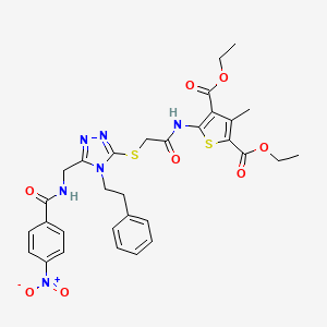 diethyl 3-methyl-5-(2-((5-((4-nitrobenzamido)methyl)-4-phenethyl-4H-1,2,4-triazol-3-yl)thio)acetamido)thiophene-2,4-dicarboxylate