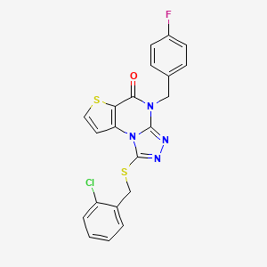 molecular formula C21H14ClFN4OS2 B2767026 1-((2-chlorobenzyl)thio)-4-(4-fluorobenzyl)thieno[2,3-e][1,2,4]triazolo[4,3-a]pyrimidin-5(4H)-one CAS No. 1185075-51-7
