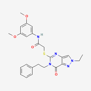 molecular formula C25H27N5O4S B2767036 N-(3,5-dimethoxyphenyl)-2-((2-ethyl-7-oxo-6-phenethyl-6,7-dihydro-2H-pyrazolo[4,3-d]pyrimidin-5-yl)thio)acetamide CAS No. 932548-37-3