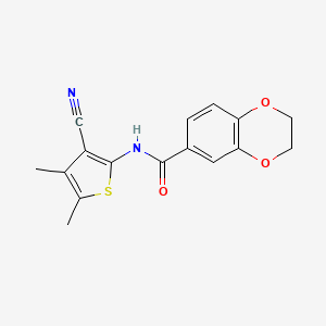 molecular formula C16H14N2O3S B2767037 N-(3-cyano-4,5-dimethyl-2-thienyl)-2,3-dihydro-1,4-benzodioxine-6-carboxamide CAS No. 896303-39-2