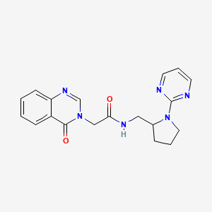 molecular formula C19H20N6O2 B2767048 2-(4-氧代-3,4-二氢喹唑啉-3-基)-N-{[1-(嘧啶-2-基)吡咯啉-2-基]甲基}乙酰胺 CAS No. 2097887-91-5