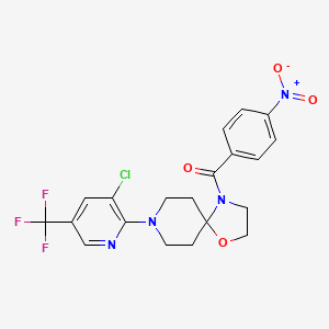 molecular formula C20H18ClF3N4O4 B2767050 {8-[3-氯-5-(三氟甲基)-2-吡啶基]-1-氧代-4,8-二氮杂螺[4.5]癸-4-基}(4-硝基苯基)甲酮 CAS No. 338761-08-3