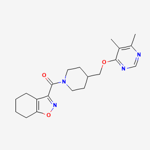 molecular formula C20H26N4O3 B2767058 [4-[(5,6-Dimethylpyrimidin-4-yl)oxymethyl]piperidin-1-yl]-(4,5,6,7-tetrahydro-1,2-benzoxazol-3-yl)methanone CAS No. 2380033-25-8