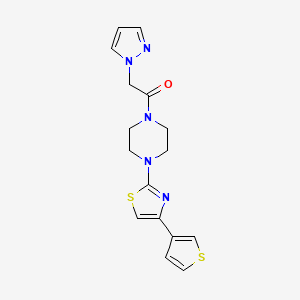 molecular formula C16H17N5OS2 B2767067 2-(1H-吡唑-1-基)-1-(4-(4-(噻吩-3-基)噻唑-2-基)哌嗪-1-基)乙酮 CAS No. 1448031-14-8