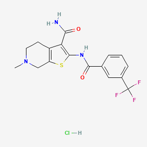 molecular formula C17H17ClF3N3O2S B2767077 6-Methyl-2-(3-(trifluoromethyl)benzamido)-4,5,6,7-tetrahydrothieno[2,3-c]pyridine-3-carboxamide hydrochloride CAS No. 1216476-27-5