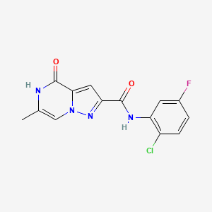 molecular formula C14H10ClFN4O2 B2767099 N-(2-chloro-5-fluorophenyl)-6-methyl-4-oxo-4,5-dihydropyrazolo[1,5-a]pyrazine-2-carboxamide CAS No. 1798622-71-5