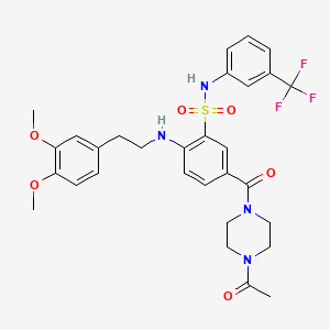 molecular formula C30H33F3N4O6S B2767125 5-(4-acetylpiperazine-1-carbonyl)-2-((3,4-dimethoxyphenethyl)amino)-N-(3-(trifluoromethyl)phenyl)benzenesulfonamide CAS No. 403828-86-4