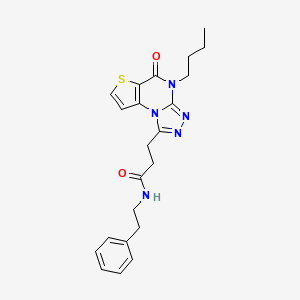 molecular formula C22H25N5O2S B2767137 3-(4-butyl-5-oxo-4,5-dihydrothieno[2,3-e][1,2,4]triazolo[4,3-a]pyrimidin-1-yl)-N-(2-phenylethyl)propanamide CAS No. 1189479-83-1