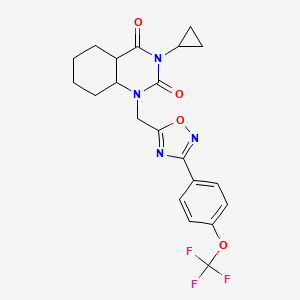 molecular formula C21H15F3N4O4 B2767147 3-Cyclopropyl-1-({3-[4-(trifluoromethoxy)phenyl]-1,2,4-oxadiazol-5-yl}methyl)-1,2,3,4-tetrahydroquinazoline-2,4-dione CAS No. 2319898-41-2