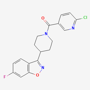molecular formula C18H15ClFN3O2 B2767160 (6-Chloropyridin-3-yl)-[4-(6-fluoro-1,2-benzoxazol-3-yl)piperidin-1-yl]methanone CAS No. 2248263-55-8