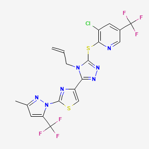molecular formula C19H12ClF6N7S2 B2767161 4-烯丙基-5-{2-[3-甲基-5-(三氟甲基)-1H-吡唑-1-基]-1,3-噻唑-4-基}-4H-1,2,4-三唑-3-基 3-氯-5-(三氟甲基)-2-吡啶基硫代 CAS No. 956371-10-1