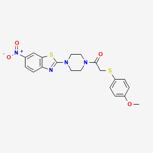 molecular formula C20H20N4O4S2 B2767162 2-((4-Methoxyphenyl)thio)-1-(4-(6-nitrobenzo[d]thiazol-2-yl)piperazin-1-yl)ethanone CAS No. 941901-54-8