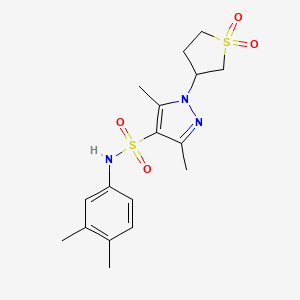 molecular formula C17H23N3O4S2 B2767166 3-(4-{[(3,4-Dimethylphenyl)amino]sulfonyl}-3,5-dimethylpyrazolyl)-1-hydroxythi olan-1-one CAS No. 942741-57-3
