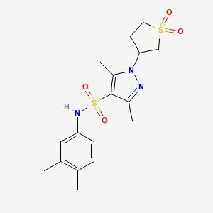 molecular formula C17H23N3O4S2 B2767166 3-(4-{[(3,4-二甲基苯基)氨基]磺酰}-3,5-二甲基吡唑基)-1-羟基硫代吡酮-1-酮 CAS No. 942741-57-3