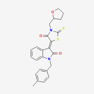 molecular formula C24H22N2O3S2 B2767167 (Z)-5-(1-(4-methylbenzyl)-2-oxoindolin-3-ylidene)-3-((tetrahydrofuran-2-yl)methyl)-2-thioxothiazolidin-4-one CAS No. 617695-00-8