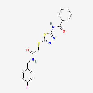 molecular formula C18H21FN4O2S2 B2767174 N-[5-[2-[(4-fluorophenyl)methylamino]-2-oxoethyl]sulfanyl-1,3,4-thiadiazol-2-yl]cyclohexanecarboxamide CAS No. 868972-92-3