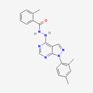 molecular formula C21H20N6O B2767176 N'-[1-(2,4-二甲基苯基)吡唑并[3,4-d]嘧啶-4-基]-2-甲基苯甲酰肼 CAS No. 890942-67-3