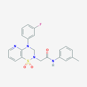 molecular formula C21H19FN4O3S B2767201 2-(4-(3-fluorophenyl)-1,1-dioxido-3,4-dihydro-2H-pyrido[2,3-e][1,2,4]thiadiazin-2-yl)-N-(m-tolyl)acetamide CAS No. 1251545-97-7