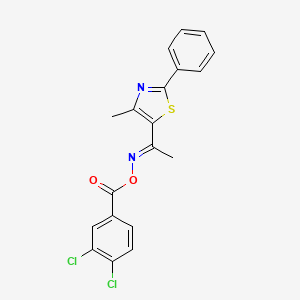 molecular formula C19H14Cl2N2O2S B2767252 (E)-[1-(4-methyl-2-phenyl-1,3-thiazol-5-yl)ethylidene]amino 3,4-dichlorobenzoate CAS No. 477858-07-4