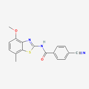 molecular formula C17H13N3O2S B2767260 4-氰基-N-(4-甲氧基-7-甲基苯并[d]噻唑-2-基)苯甲酰胺 CAS No. 868230-52-8