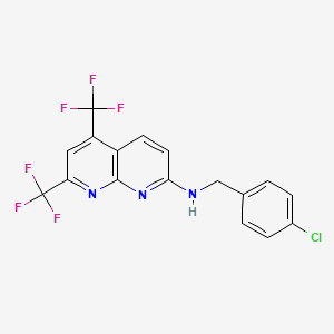 molecular formula C17H10ClF6N3 B2767274 N-(4-chlorobenzyl)-5,7-bis(trifluoromethyl)[1,8]naphthyridin-2-amine CAS No. 337928-15-1