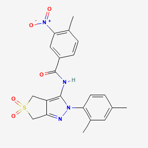 molecular formula C21H20N4O5S B2767281 N-(2-(2,4-dimethylphenyl)-5,5-dioxido-4,6-dihydro-2H-thieno[3,4-c]pyrazol-3-yl)-4-methyl-3-nitrobenzamide CAS No. 450339-74-9