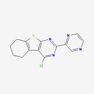 molecular formula C14H11ClN4S B2767291 3-Chloro-5-(pyrazin-2-yl)-8-thia-4,6-diazatricyclo[7.4.0.0^{2,7}]trideca-1(9),2,4,6-tetraene CAS No. 1080821-72-2