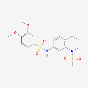 molecular formula C18H22N2O6S2 B2767305 3,4-dimethoxy-N-(1-(methylsulfonyl)-1,2,3,4-tetrahydroquinolin-7-yl)benzenesulfonamide CAS No. 932529-79-8